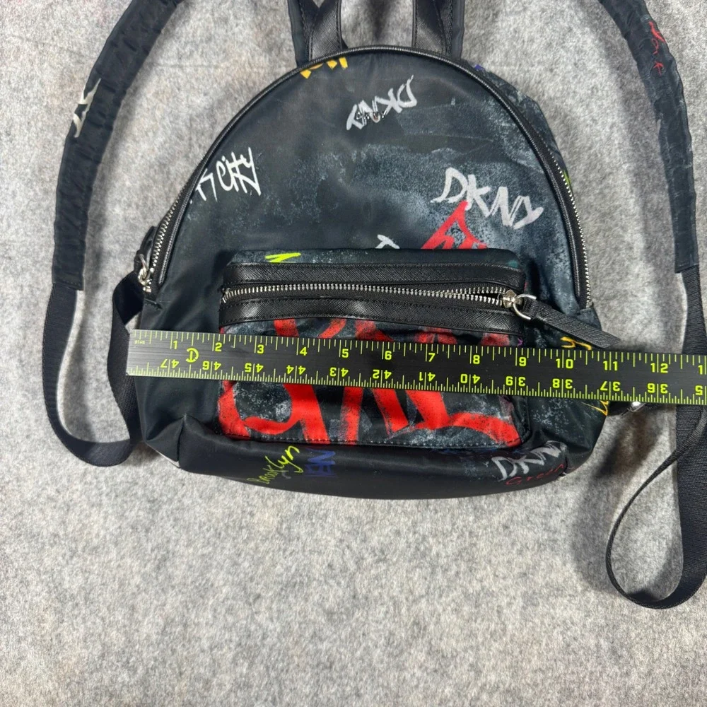 DKNY Mini Backpack Black Nylon Graffiti Print Streetwear Urban Logo Bag